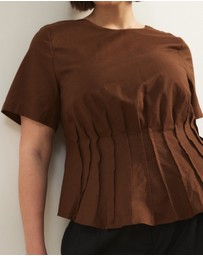 Atmos&Here Curvy - Maya Pin Tuck Linen Blend Top