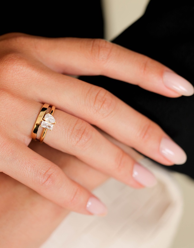 Elli Jewelry - Ring Crystal Rectangle 925 Sterling Silver Gold-Plated