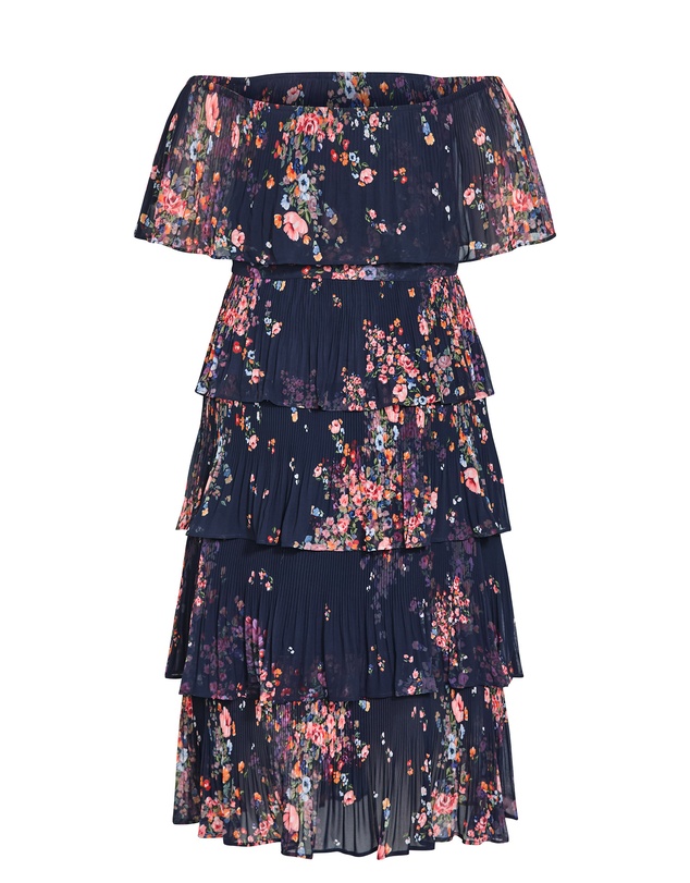 City Chic - Night Garden Print Tier Midi Dress
