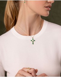Nialaya Jewellery - Women's Green CZ Cross Necklace