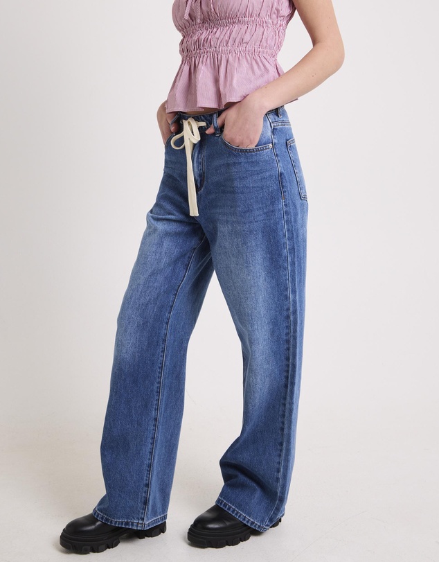 Subtitled - Cora Tie Wide Leg Denim Jeans