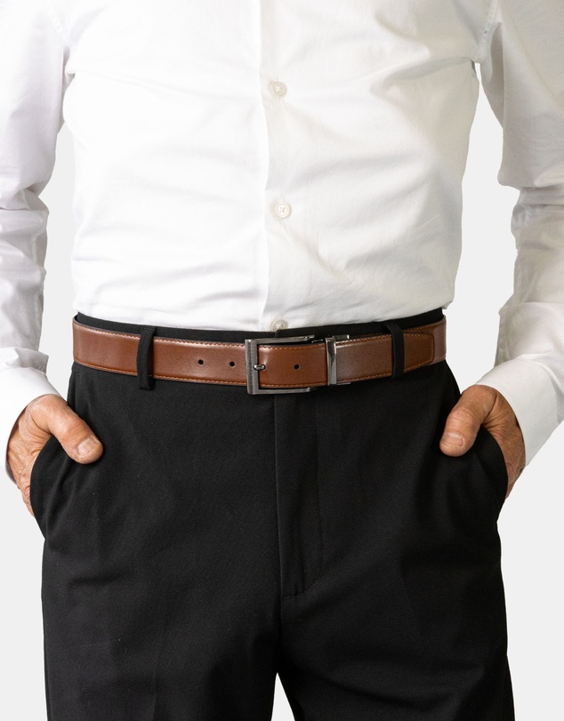 Buckle - Capital. Australian Made Reversible Leather Belt. 35mm width.