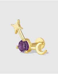 Wanderlust + Co - Birthstone Constellation Gold Flat Back Earring - Feb
