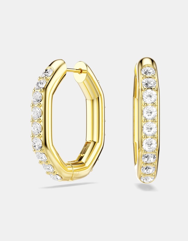 Swarovski - Dextera Hoop Earrings, Octagon Shape, Round Cut, Medium, White, 18K Gold Finish