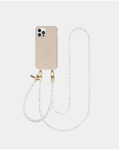 LOUVE COLLECTION - Desert Sand Phone Case + Pearl Crossbody Chain & Wristlet