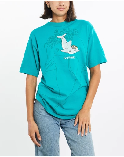Vintage by The Real Deal - Pre Loved - Vintage 90s Dolphin Cartoon Sea World Tee
