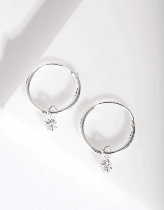 Lovisa - Sterling Silver Diamante Dangle Hoop Earrings