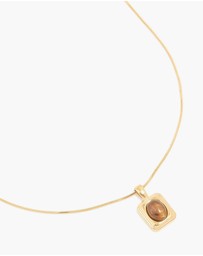 Lovisa - Waterproof Gold Plated Stainless Steel Tigers Eye Semi Precious Stone Disc Necklace