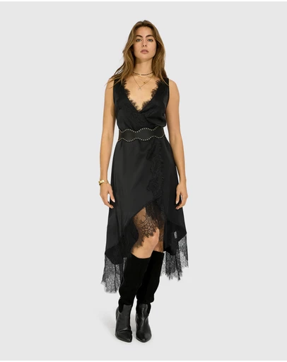 Belle & Bloom - Soft Temptation Lace Trim Wrap Dress