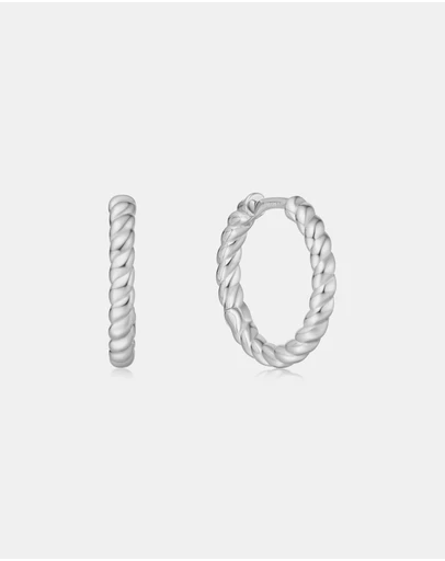 Ania Haie - Ania Haie Silver Texture Medium Huggie Hoop Earrings