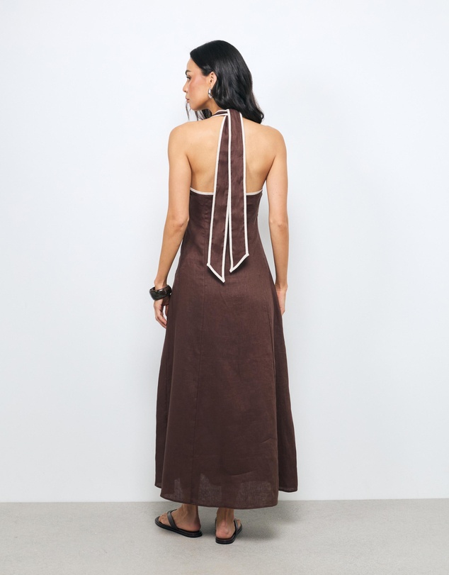 AERE - Lumi Contrast Bind Linen Midi Dress