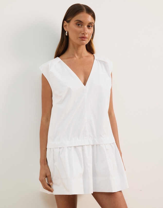Atmos&Here - Allie Cotton Poplin V-Neck Mini Dress
