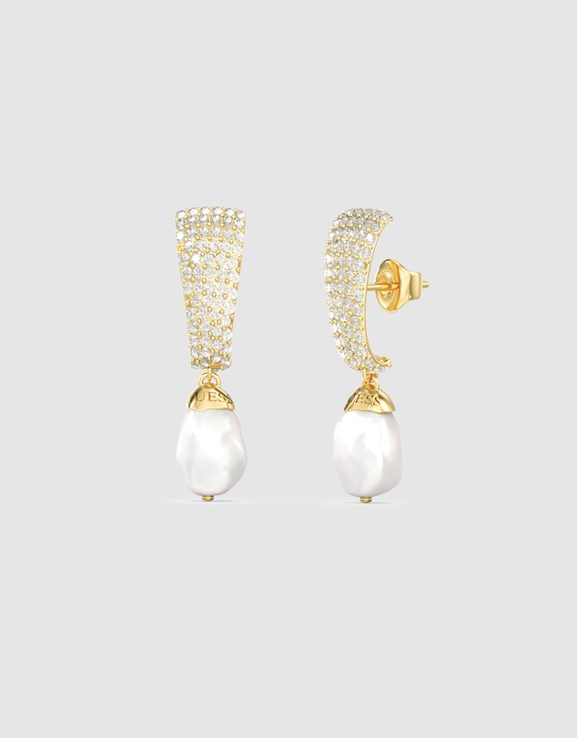 GUESS - GUESS Ladies Gold-Tone 32mm Pearly Pave Pendants