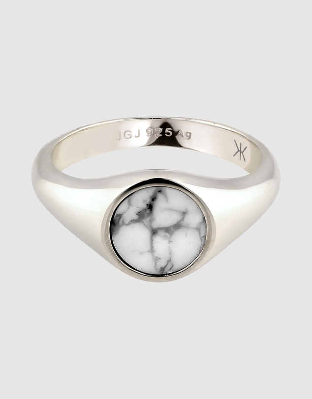 Kuzzoi - ICONIC EXCLUSIVE - Signet Ring with White Marble in 925 Sterling Silver