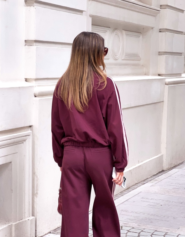 Beginning Boutique - Kosie Burgundy and Pink Stripe Track Pants