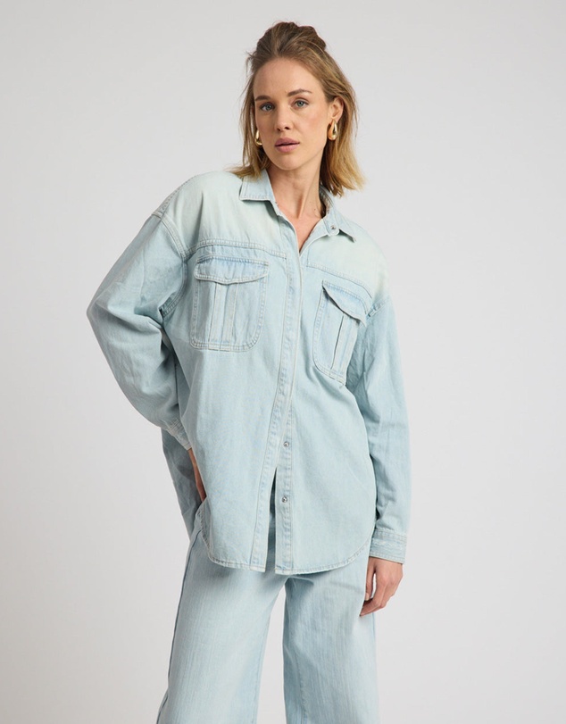 ONE TEASPOON - Daydream Heart Oversized Denim Shirt - Sea Mist Blue