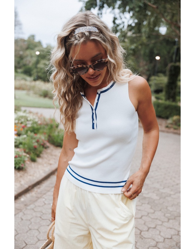 Petal & Pup - Marion Henley Knitted Tank Top - White
