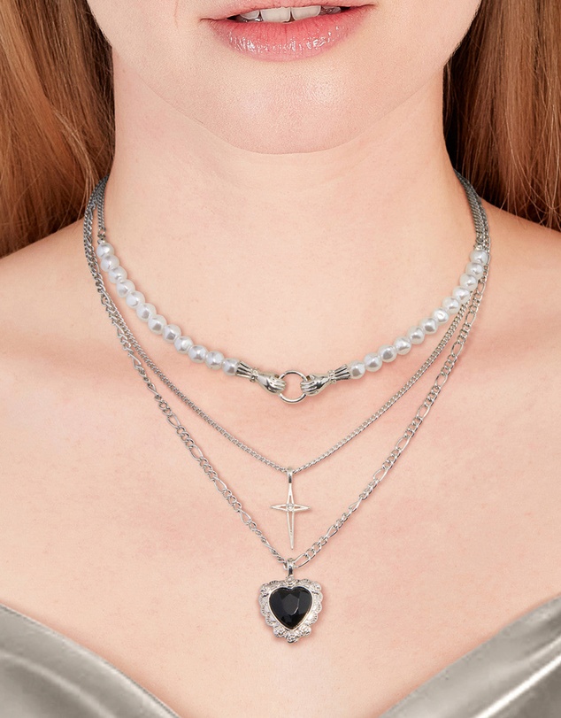Lovisa - Silver Pearl Heart Star Layered Necklace