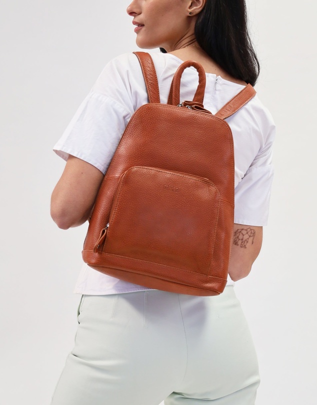 Milleni - Milleni Ladies Genuine Leather Twin Zip Backpack