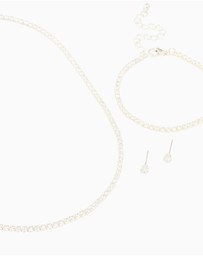 Lovisa - Silver Cubic Zirconia Tennis Necklace, Bracelet & Earrings Set