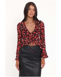 Petal & Pup - Aveline Chiffon Ruffle Front Top - Brown Floral