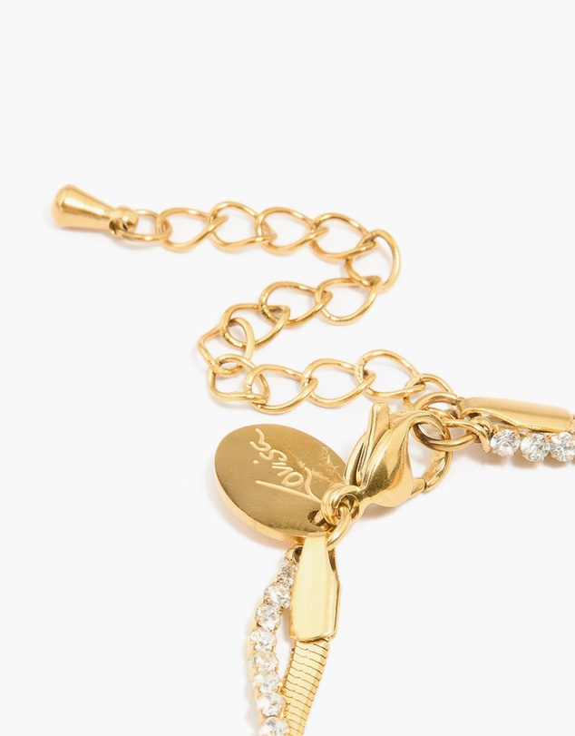 Lovisa - Waterproof Gold Plated Stainless Steel Diamante & Snake Chain Layered Bracelet