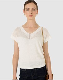 SACHA DRAKE - V Neck Mesh Knit Top