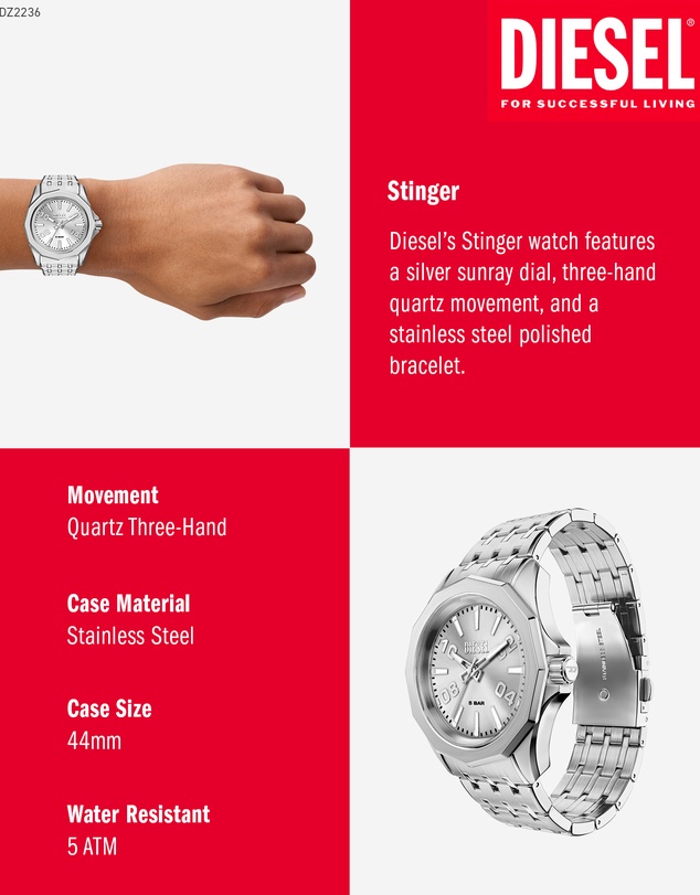 Diesel - Stinger Silver Tone Analogue Watch