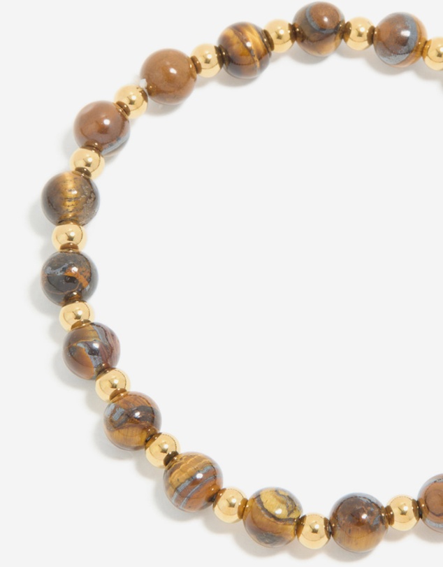 Lovisa - Waterproof Gold Plated Stainless Steel Tiger's Eye Semi Precious Stone Beaded Stretch Bracelet