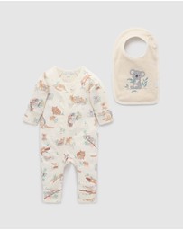 Purebaby - Zip Growsuit & Reversible Bib Set