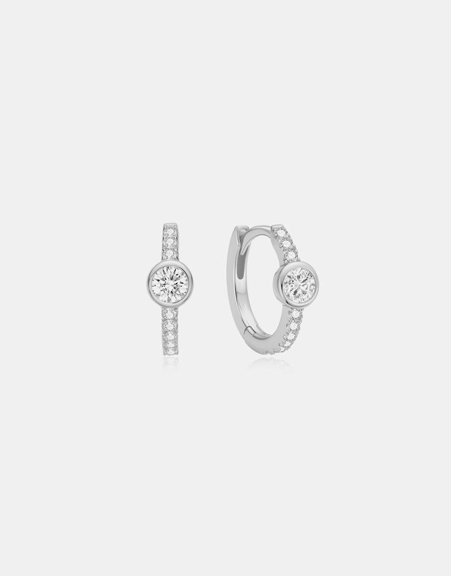 Ania Haie - Silver Pave Row & Bezel-Set Huggie Hoop Earrings