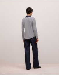 Trenery - Cotton Stripe Button Detail Polo in Night Sky