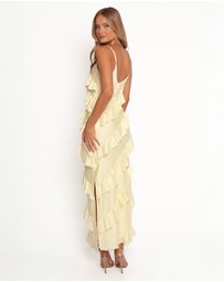 Petal & Pup - Ciao Ruffles Maxi Satin Dress - Pale Yellow
