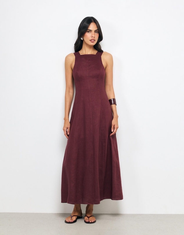 AERE - Kair Buckle Back Linen Midi Dress