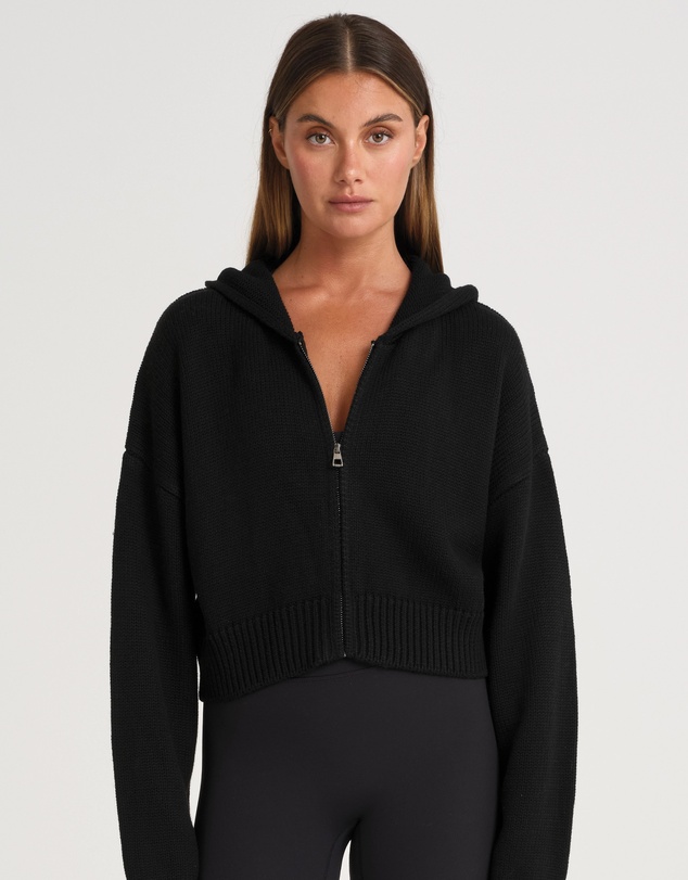 All Fenix - Zip Up Crop Knit Hoodie