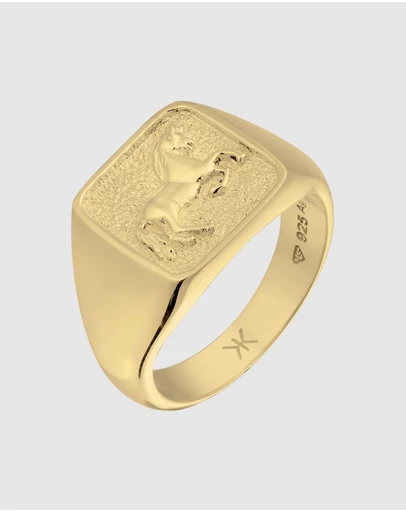 Kuzzoi - ICONIC EXCLUSIVE - Horse Signet Ring in Gold-Plated 925 Sterling Silver