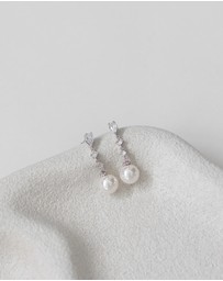 The White Collection - Beatrice - Classic Silver Pearl Bridal Drop Earrings