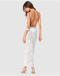 EDIKTED - Embroidered Backless Sheer Knit Maxi Dress