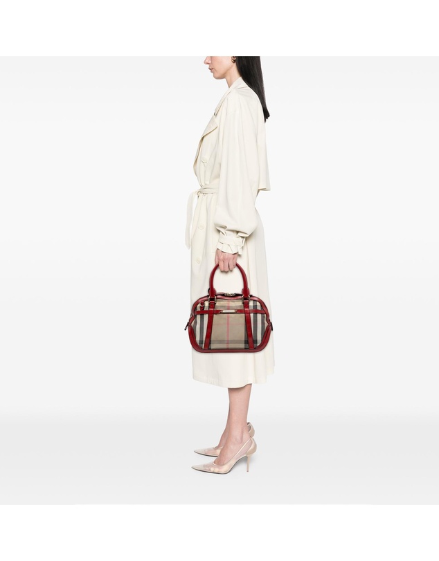 Pre-Loved by Azura Reborn - Pre-Loved Small Leather Trimmed House Check Canvas Bridle Orchard Satchel
