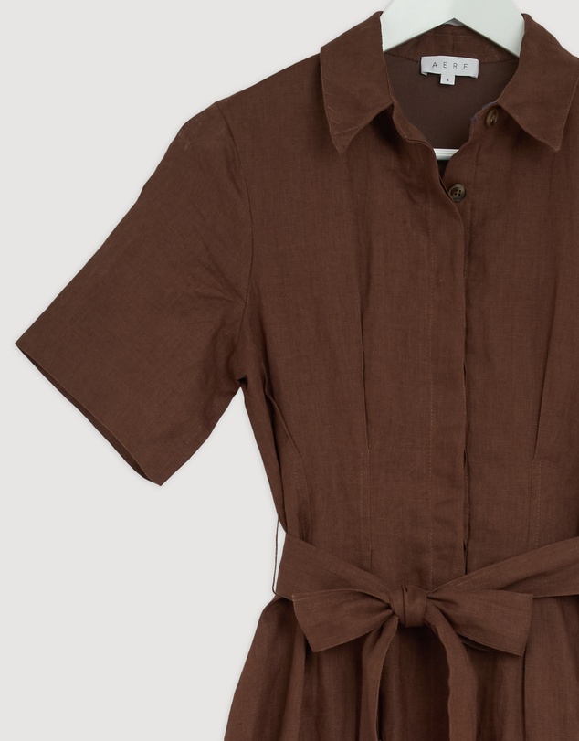 Revibe - Repaired AERE Orien Tuck Waist Linen Shirt Dress - AU 6
