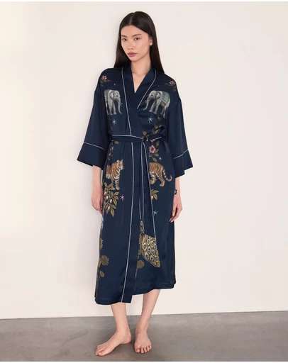 Chelsea Peers - Satin Night Time Jungle Long Kimono Dressing Gown