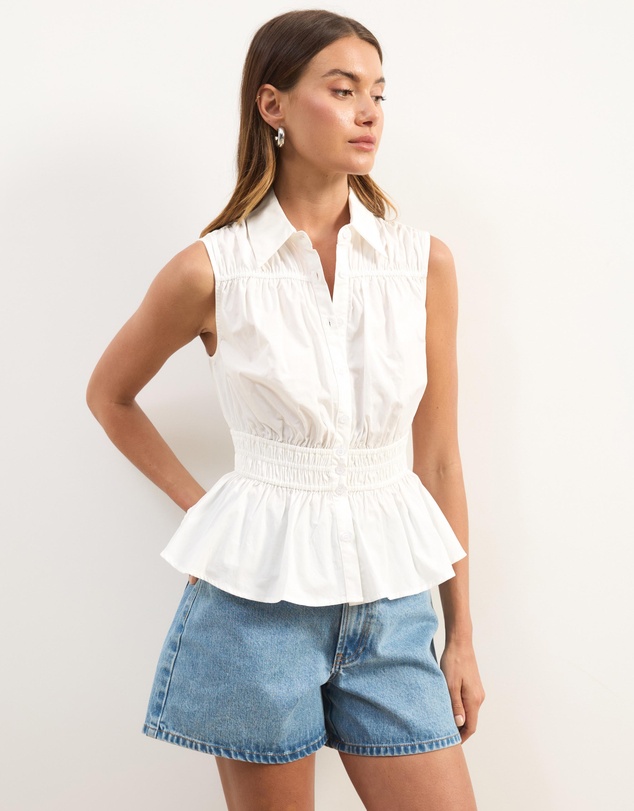 Atmos&Here - Casey Sleeveless Cotton Shirring Shirt