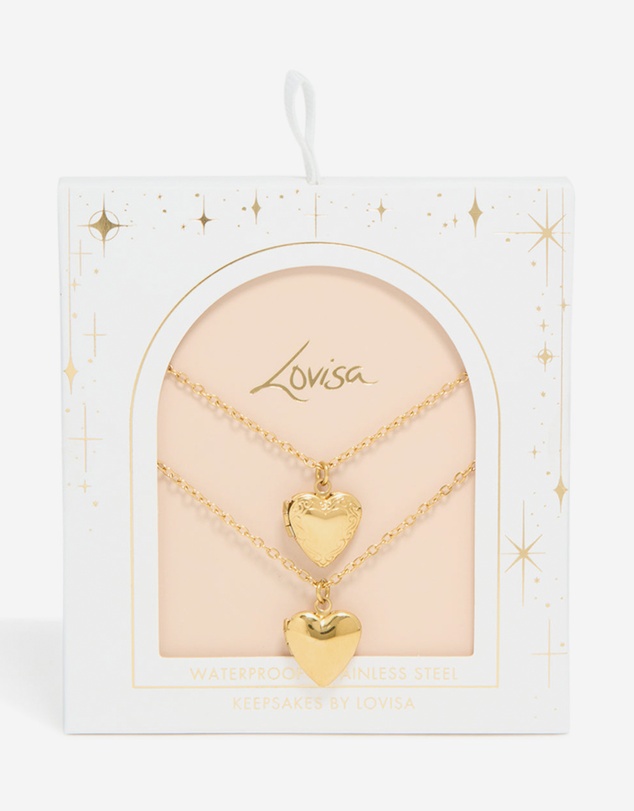 Lovisa - Waterproof Gold Plated Stainless Steel Heart Locket Necklaces 2-Pack