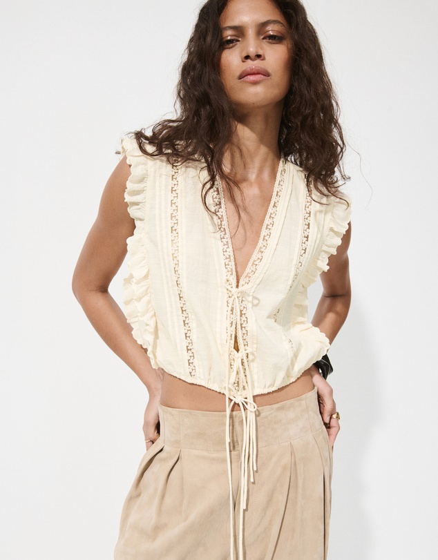 M.N.G - Cotton Ruffled Lace Blouse