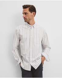 Country Road - Long Sleeve Regular Fit Australian Good Earth Cotton Stripe Oxford Shirt