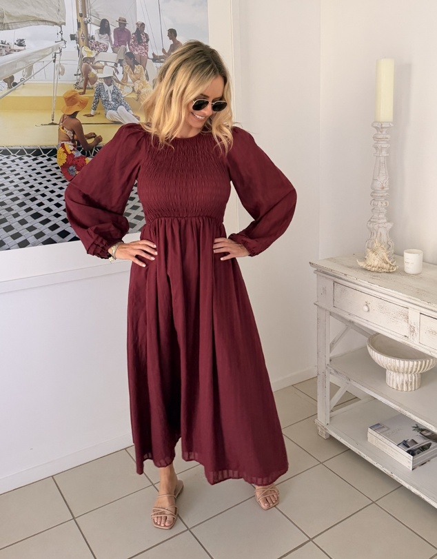 Esther & Co - Iolana Dress - Wine Long Sleeve