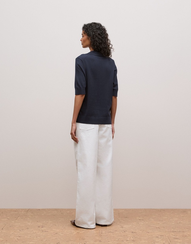 Trenery - Cotton Cashmere Half Sleeve Polo in Night Sky
