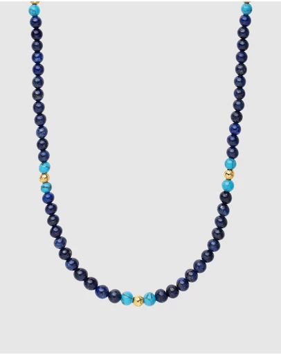 Nialaya Jewellery - Beaded Necklace with Blue Lapis, Turquoise, and Gold