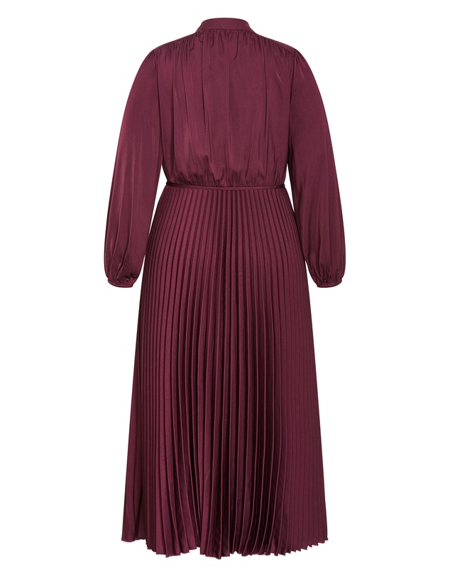 City Chic - Plus size Halle Long Sleeve Pleat Dress - bordeaux