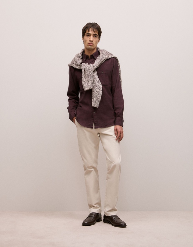 Trenery - Brushed Cotton Melange Shirt in Fudge
